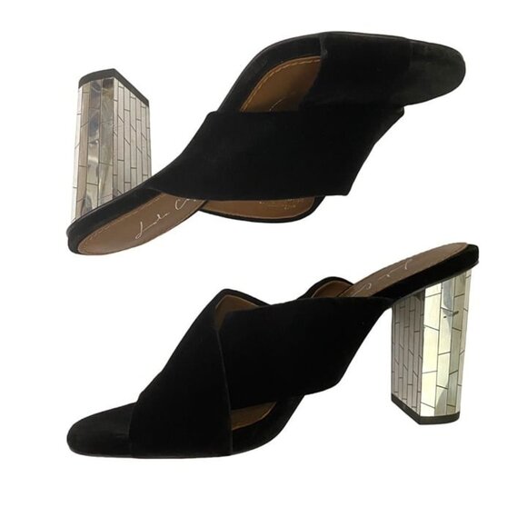 Lola Cruz Black Criss Cross Slip On Heeled Sandals Mirrored Heels Mosaic Size 39 - Picture 4 of 11